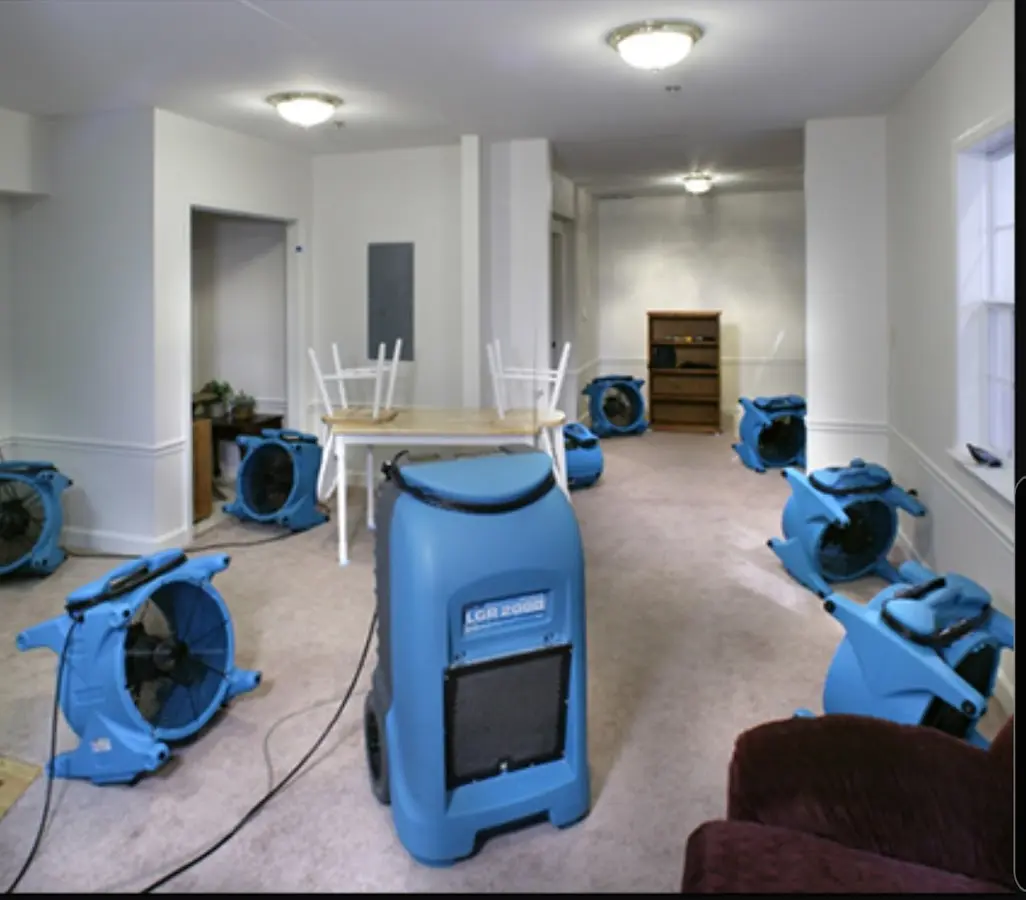 Air movers and dehumidifier setup for Water Extraction & Removal in North Coventry